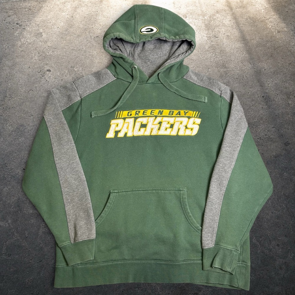 NFL Green Bay Packers Hoodie Green Grey Colorblock Sweatshirt Size Large Y2K